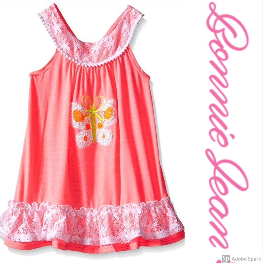 Bonnie Jean Girls Butterfly Lace Float Sun Dress size 2T 3T 4 Neon Pink NWT